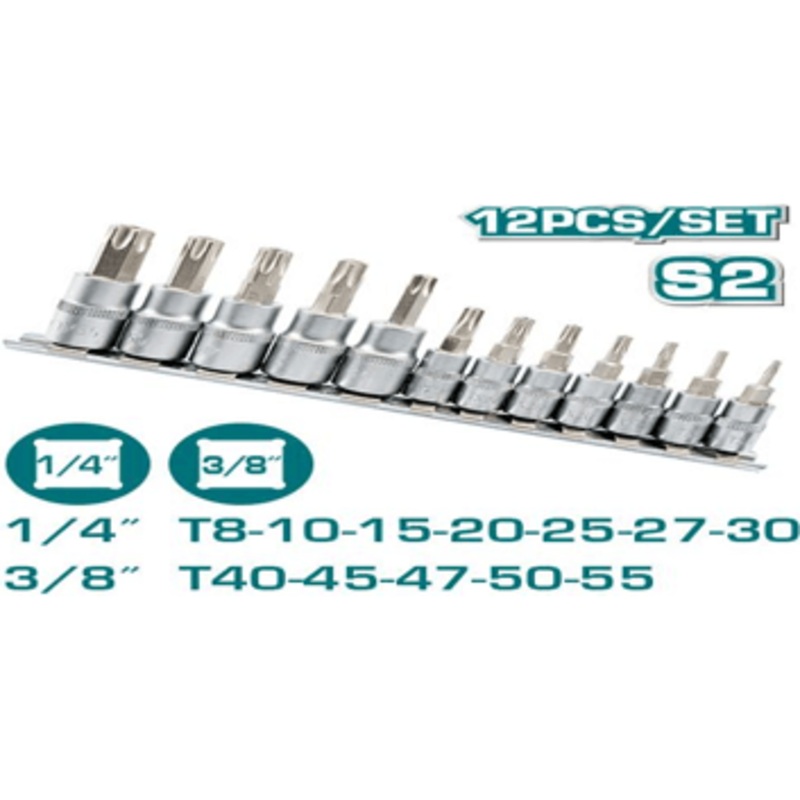 Total THT1438121 12 Pcs Torx Bit Socket Set