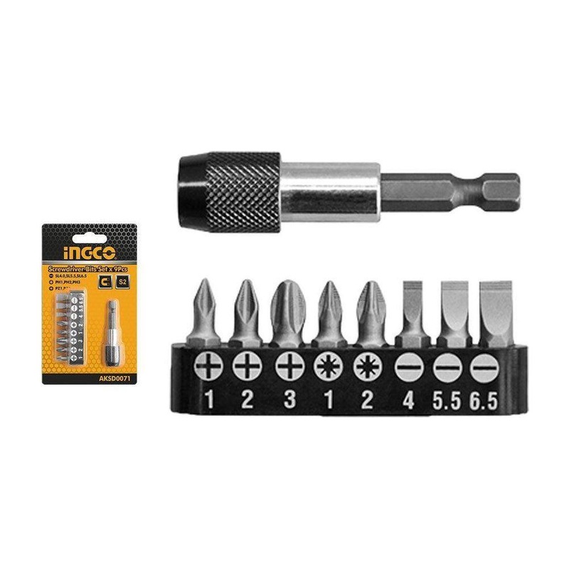 Ingco AKSD0071 Screwdriver Bits 9Pcs Set