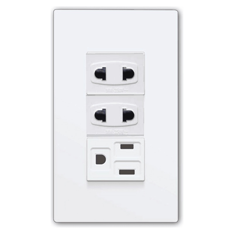 Powerhouse Electric 3 Gang Plate w/ Duplex Universal Outlet w/ Ground 1Pc