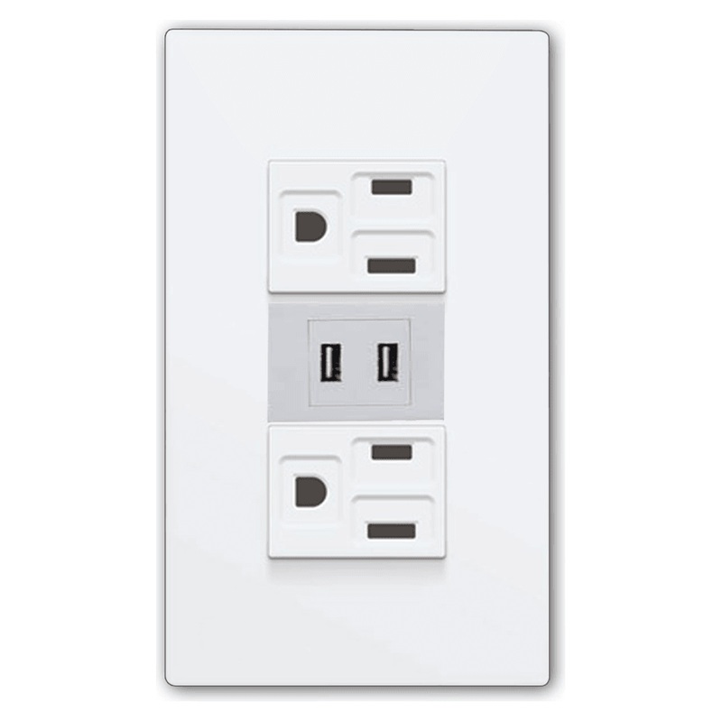 Powerhouse Electric 3 Gang Plate w/ Duplex Universal Outlet w USB & Type C Port