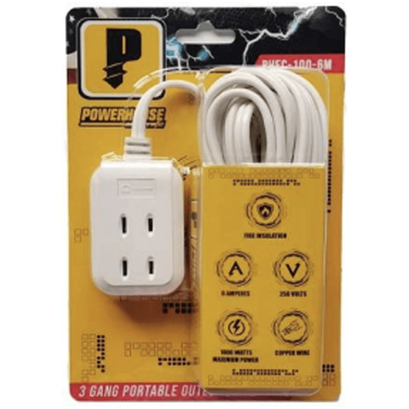 Powerhouse Electric Extension Cord 3 Gang Portable Outlet