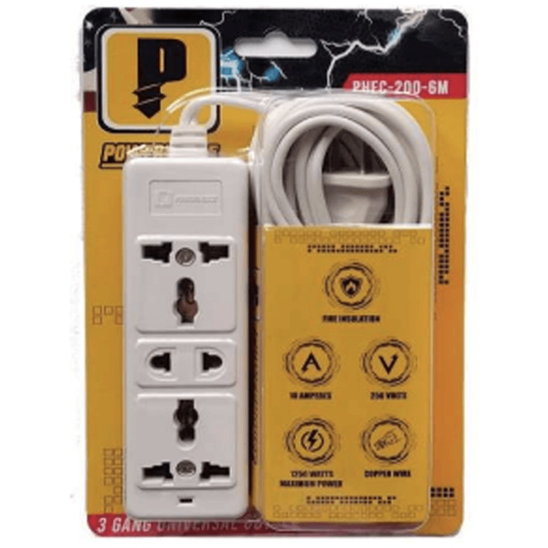 Powerhouse Electric Extension Cord 3 Gang Universal Outlet