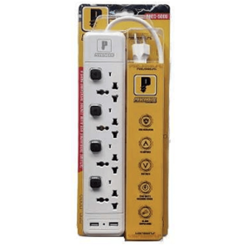 Powerhouse Electric Extension Cord With Individual Switch, USB And Overload Protection