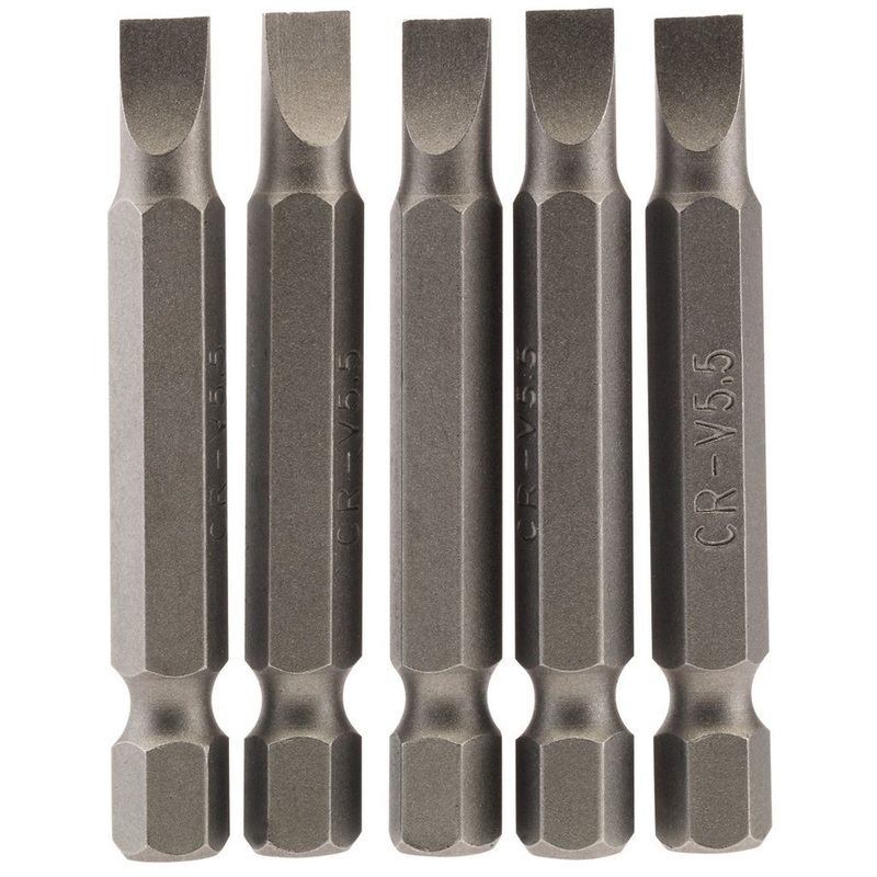 Draper 64272 Plain Slot Insert Bit, 5.5mm, 1/4" Hex, 50mm Long, Pack of 5