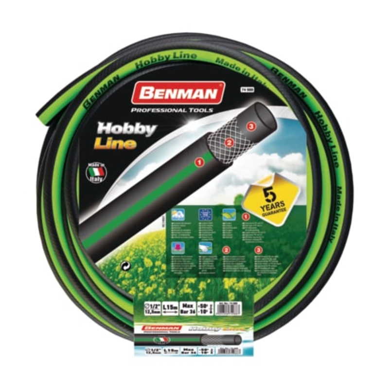Benman 74989 Garden Hose Hobby Line 1/2" x 25M (Green Stripes)