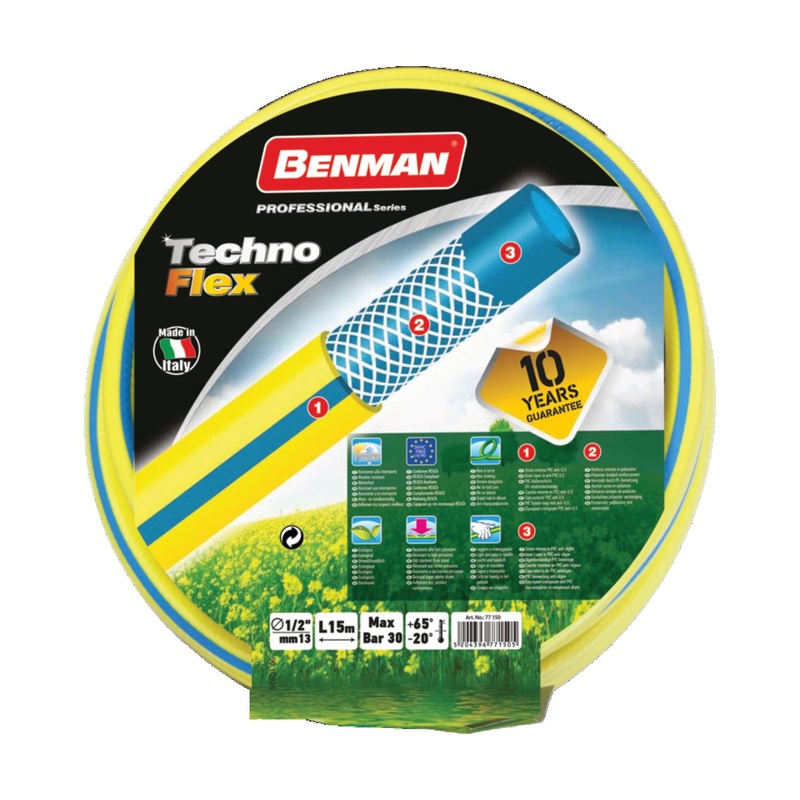 Benman 77151 Garden Hose Technoflex 1/2" x 25M (Yellow)