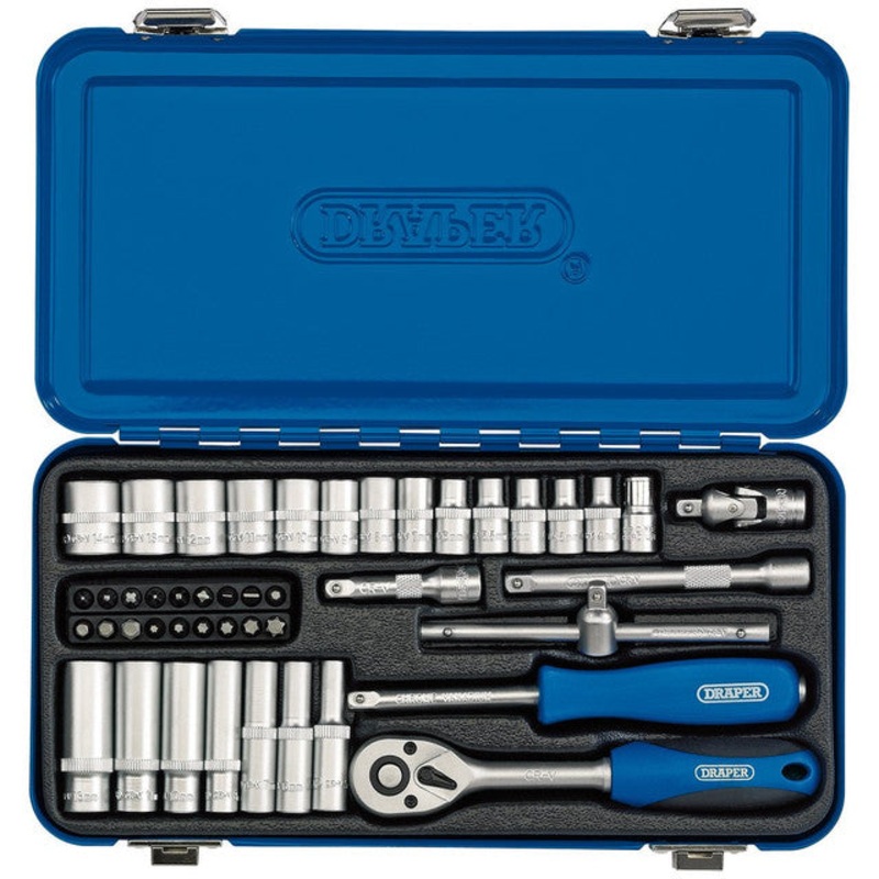 Draper 16365 Metric Socket Set in Metal Case, 1/4" Sq. Dr. (45 Piece)