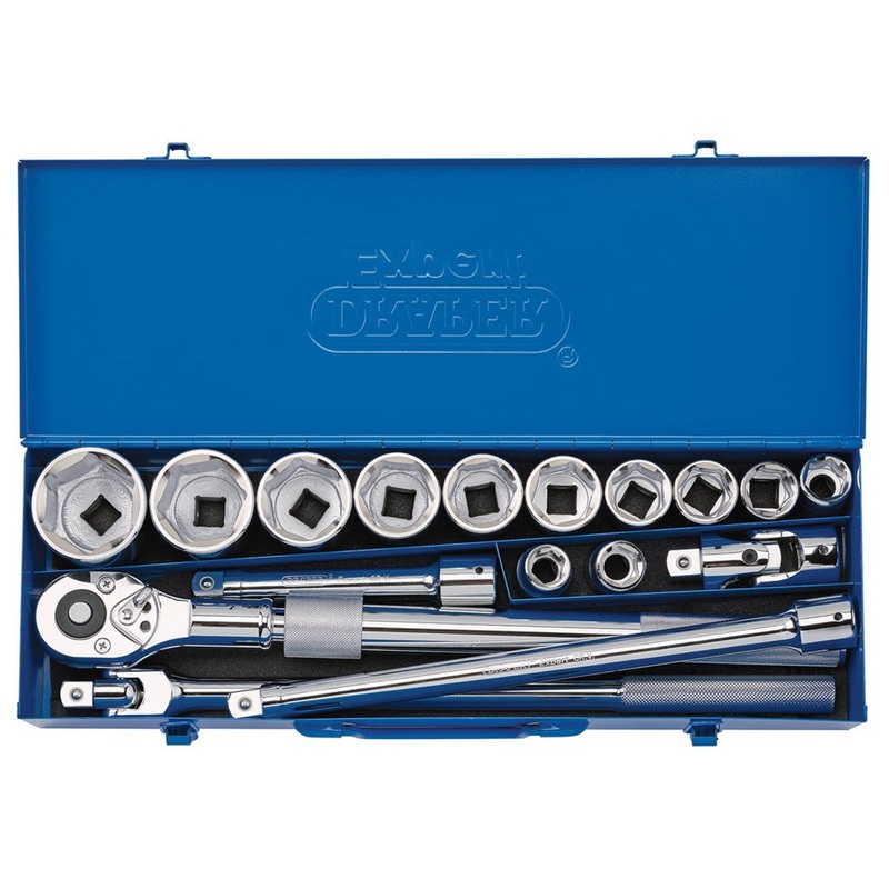 Draper 16486 Metric Socket Set in Metal Case, 3/4" Sq. Dr. (17 Piece)