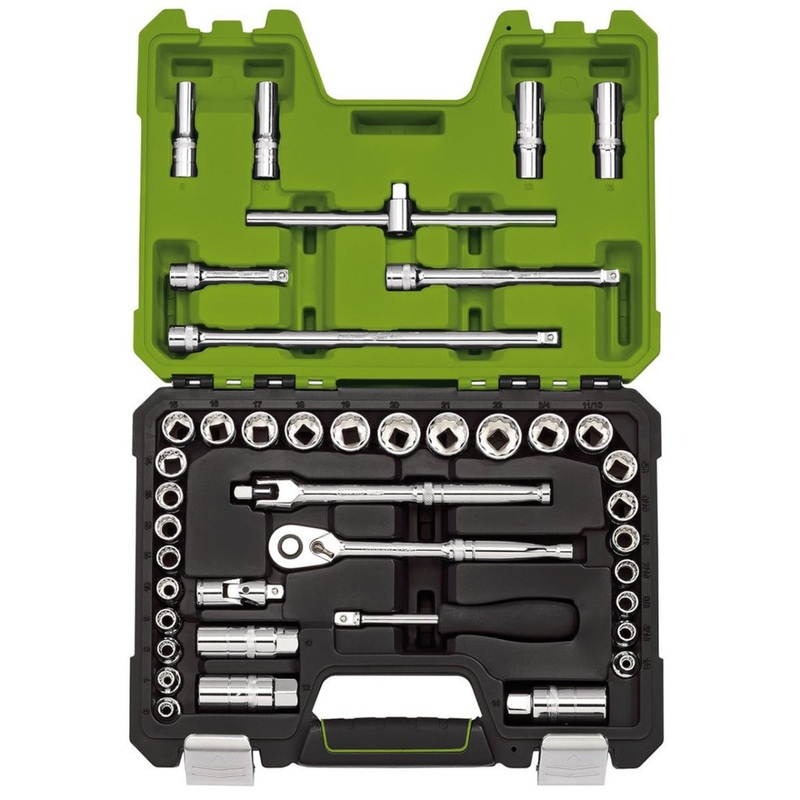 Draper 04464 Expert MM/AF Combined Socket Set, 3/8" Sq. Dr., Green (41 Piece)