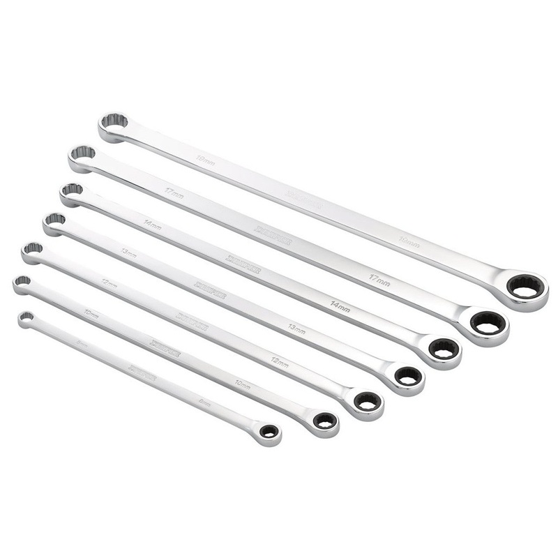 Draper 27778 HI-TORQ Metric Extra-Long Double Ring Ratchet Spanner Set (7 Piece)