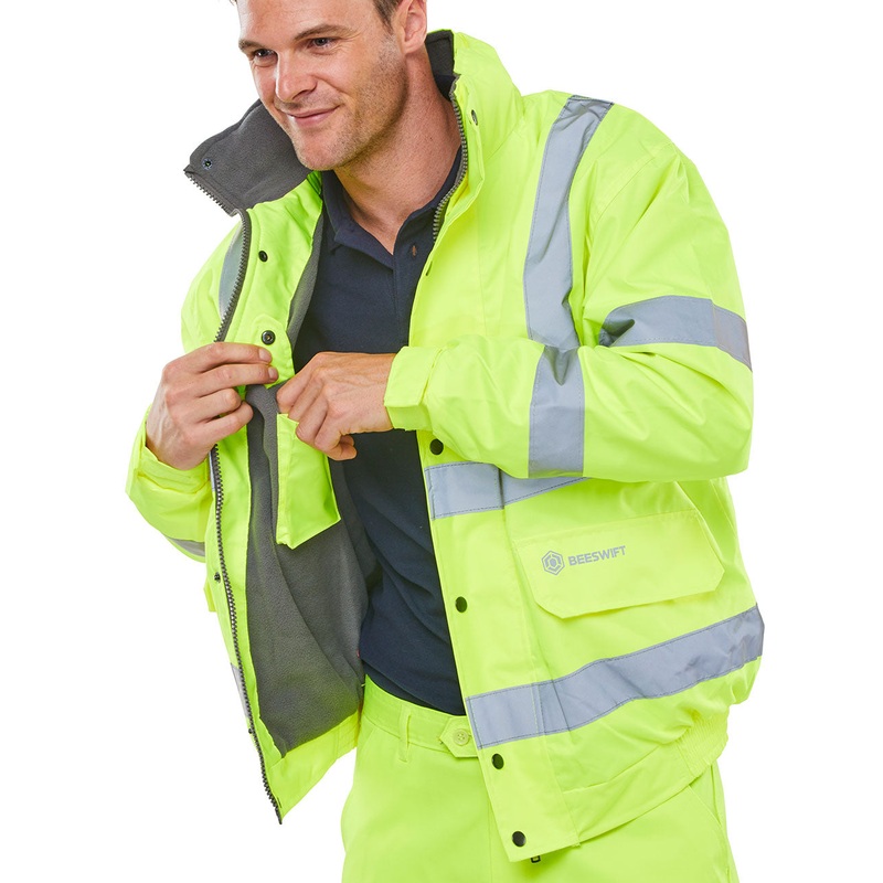 Beeswift Hi-Vis Fleece Lined Bomber Jacket, Saturn Yellow