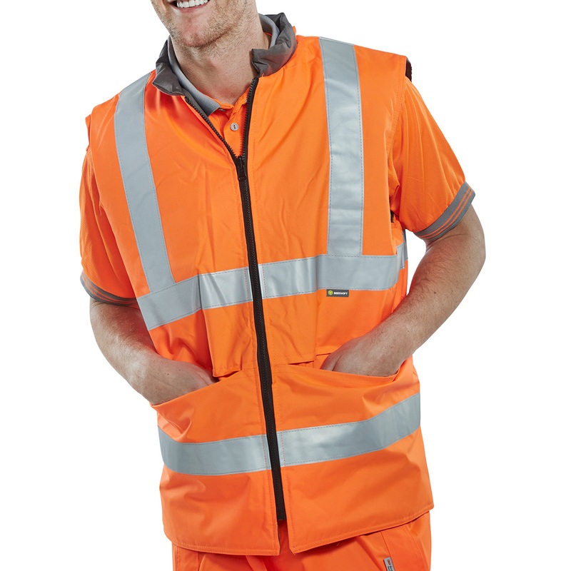 Beeswift Reversible Hi-Vis Interactive Bodywarmer, Orange/Grey