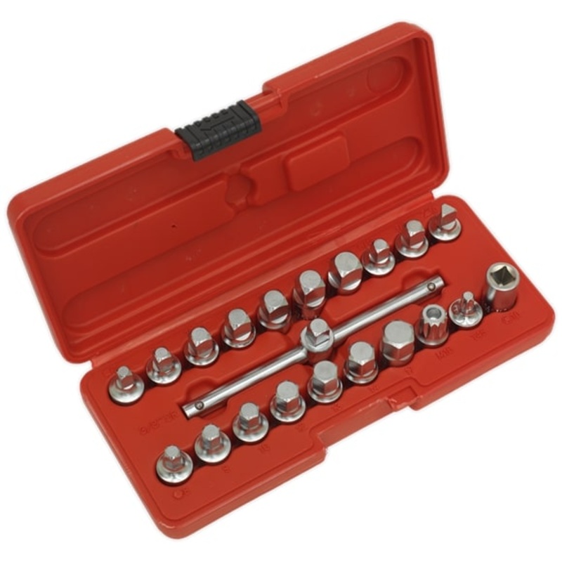 Sealey AK6586 21 Piece Oil Drain Plug Key Set 3/8"Sq Drive