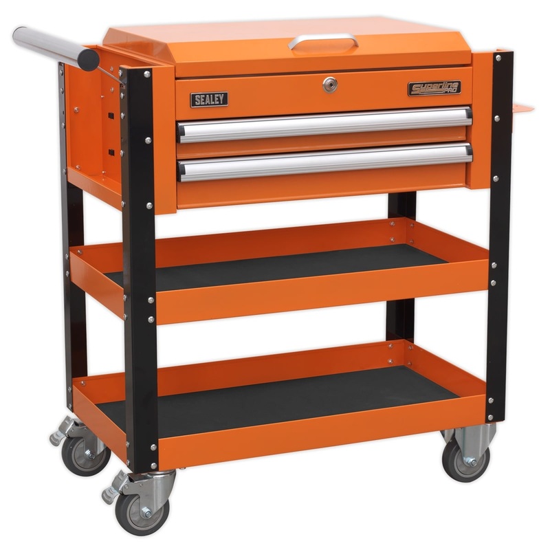 Sealey AP760MO Heavy-Duty Mobile Tool & Parts Trolley 2 Drawers & Lockable Top - Orange