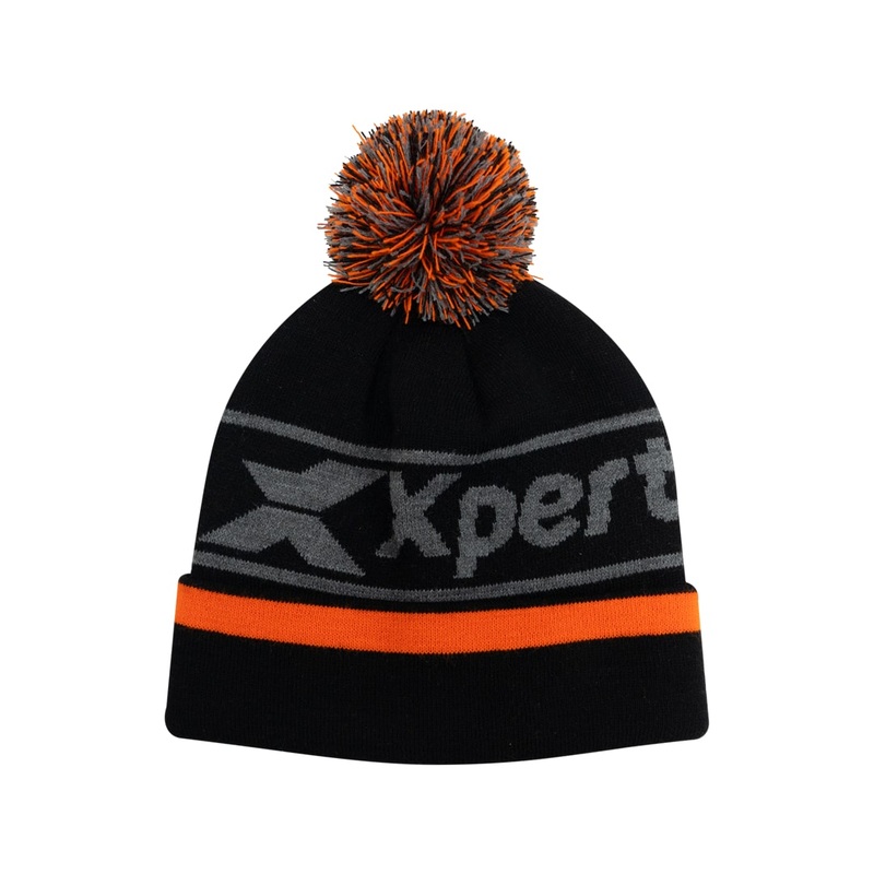 Xpert Junior Pom Pom Beanie Had, Black & Orange, One Size