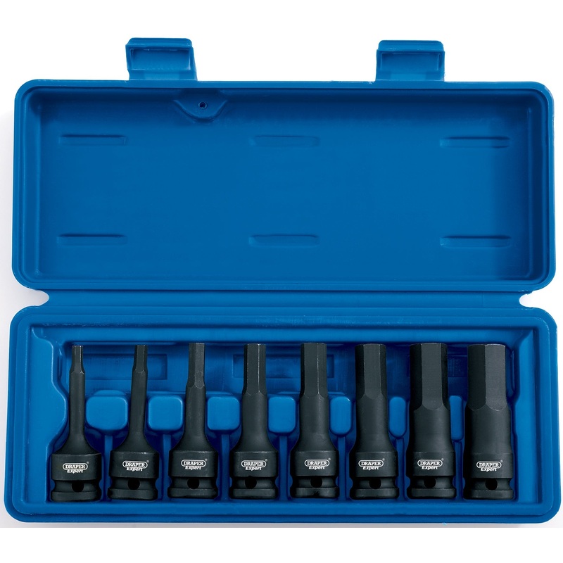 Draper 26439 1/2" Sq. Dr. Impact Hexagonal Socket Bit Set (8 Piece)