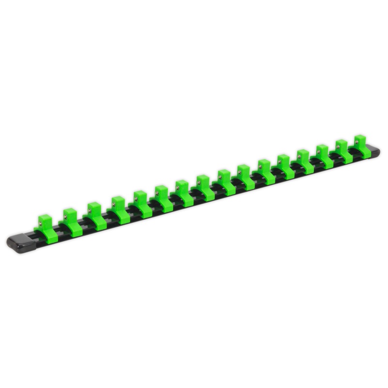 Sealey AK27053HV Socket Retaining Rail with 16 Clips 3/8"Sq Drive - Hi-Vis Green