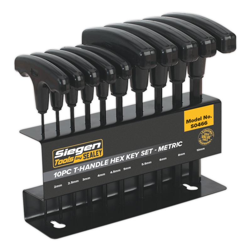 Sealey S0466 Hex Key Set 10pc T-Handle - Metric