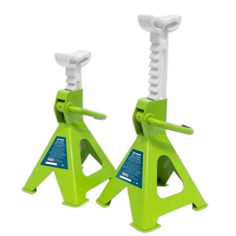 Sealey VS2002HV Axle Stands (Pair) 2tonne Capacity per Stand Ratchet Type - Hi-Vis Green