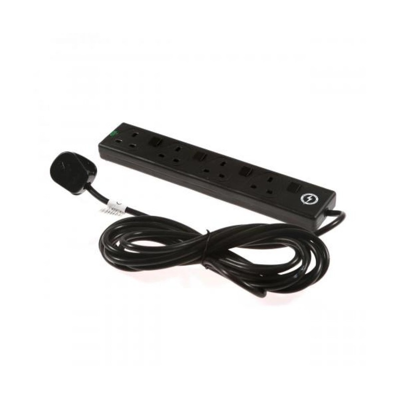 SMJ S4WI5C 4 Socket Black 5M Individually Switched Surge Protector Clam