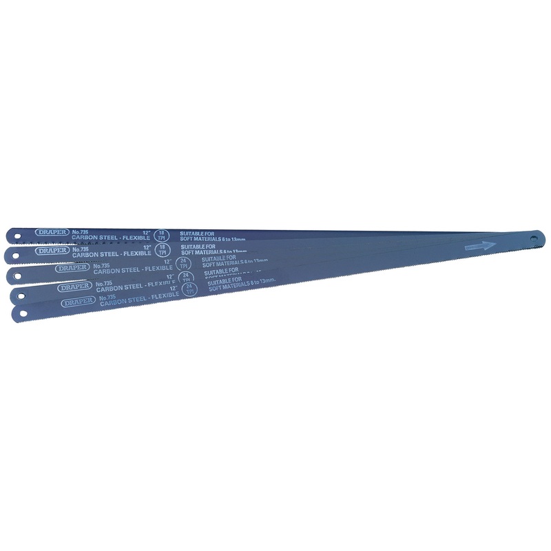 Draper 74118 5 Assorted 300mm Flexible Carbon Steel Hacksaw Blades