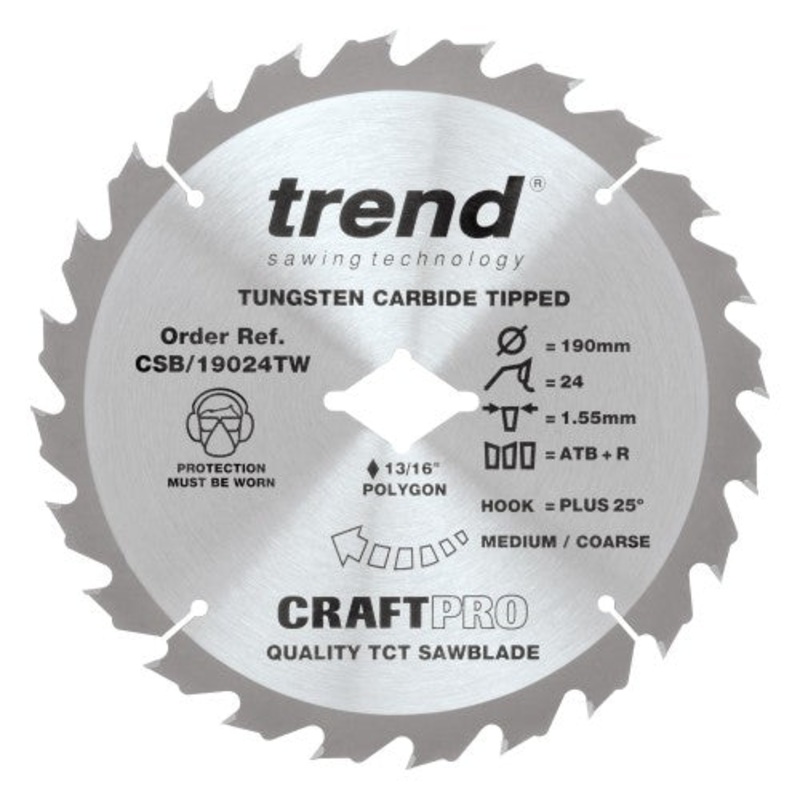 Trend CSB/19024TW Craft Sawblade 190mm X 24 Teeth X 5/8 Thin Wormdrive