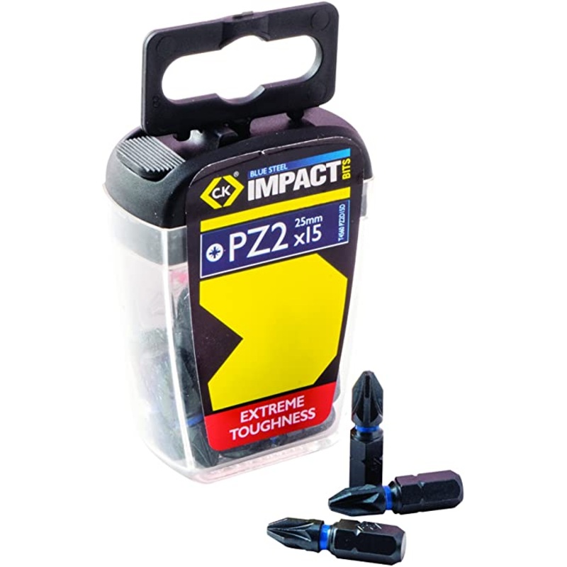 CK Tools T4560 PZ2D15 Blue Steel Impact Screwdriver Bit 25mm PZ2 Box of 15
