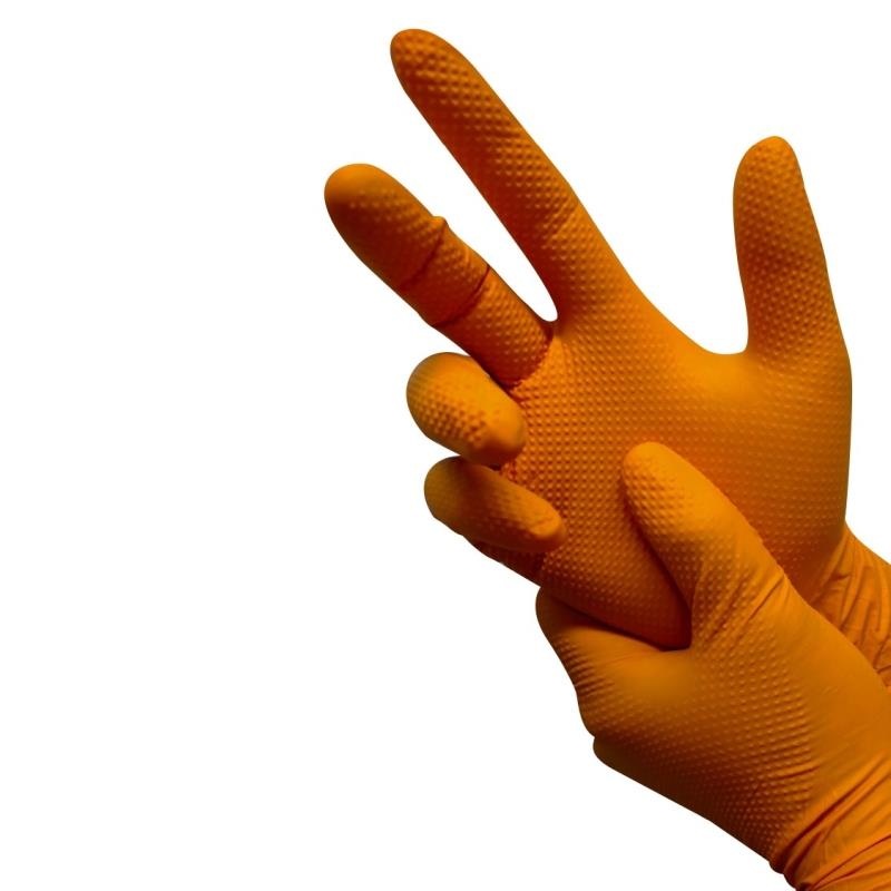 Griptorq Z048-00009 Nitrile Diamond Grip Gloves Orange - Size 9L, Box of 100