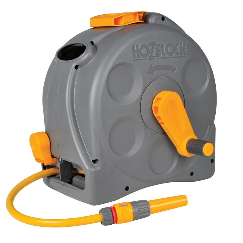 Hozelock 2415 2 in 1 Floor & Wall Mounted Hose Reel, 25m Hose, Fittings, Nozzle