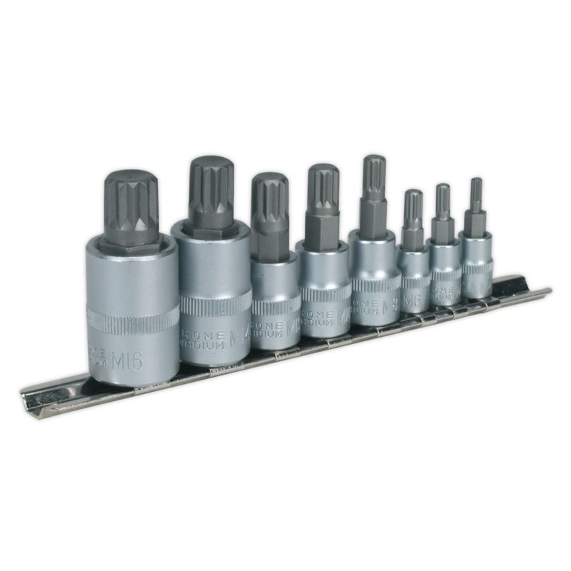 Sealey AK6214 Spline Socket Bit Set 8pc 1/4", 3/8" & 1/2"Sq Drive
