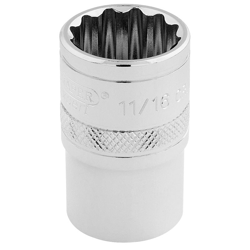 Draper 33644 11/16 AF 12 Point Socket 1/2" Square Drive