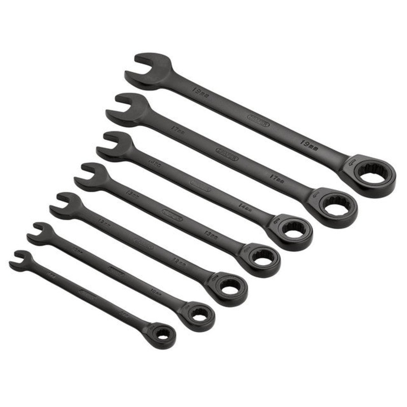 Draper 51178 HI-TORQ Metric Ratcheting Combination Spanner Set, Black (7 Piece)