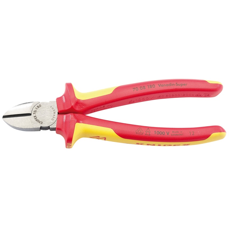 Knipex 70 08 180UKSBE VDE Fully Insulated Diagonal Side Cutters (180mm)