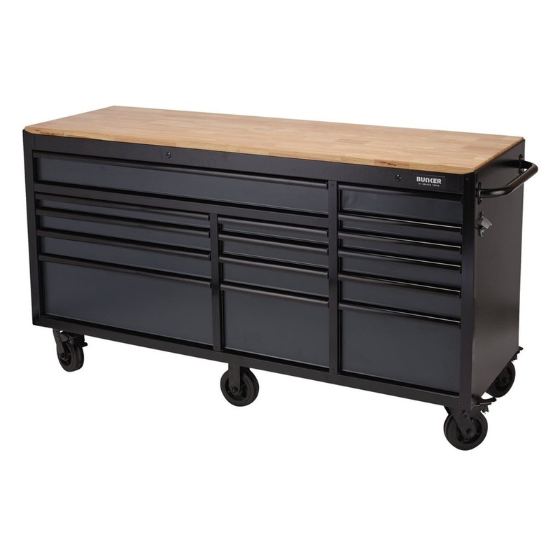 Draper 08241 BUNKER Workbench Roller Tool Cabinet, 72", 15 Drawer, Grey