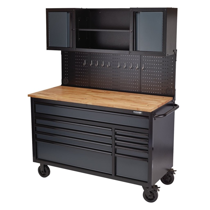 Draper 08242 BUNKER Roller Workstation with Workbench 10 Drawer Grey