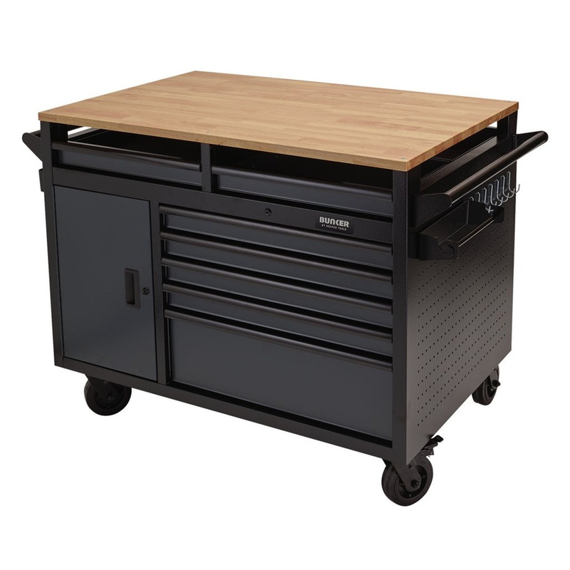 Draper 08251 BUNKER Multi-Functional Workbench Roller Tool Cabinet 14 Drawer Grey