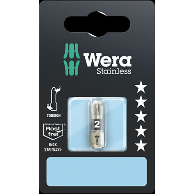 Wera 3855/1TS SB Bit PZ2/25 Stainless Torsion Carded