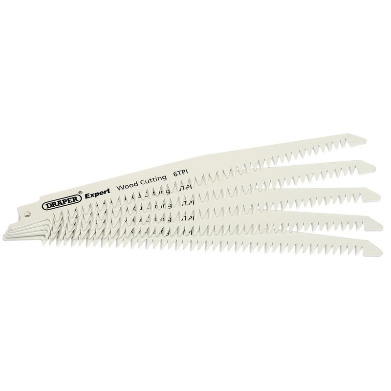 Draper 02308 Expert 300mm 6tpi Bi-Metal Reciprocating Saw Blades for Wood Cutting (Pack of 5)