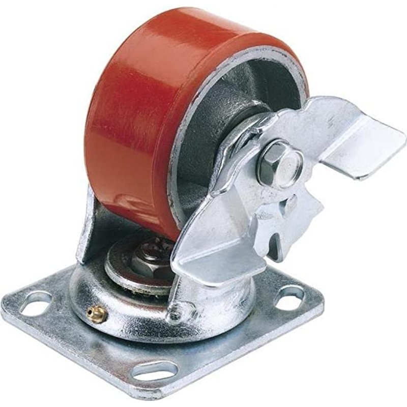 Draper 65533 Swivel Plate Fixing Heavy Duty Polyurethane Wheel with Brake, 200mm Dia