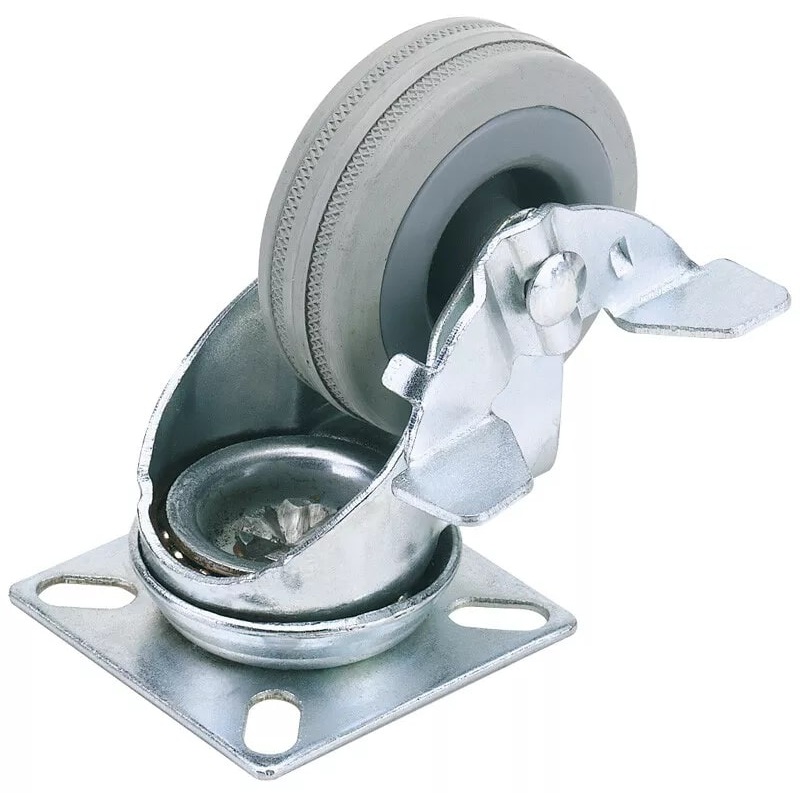 Draper 65474 Swivel Plate Fixing Rubber Castor with Brake, 75mm Diameter, S.W.L. 70kg