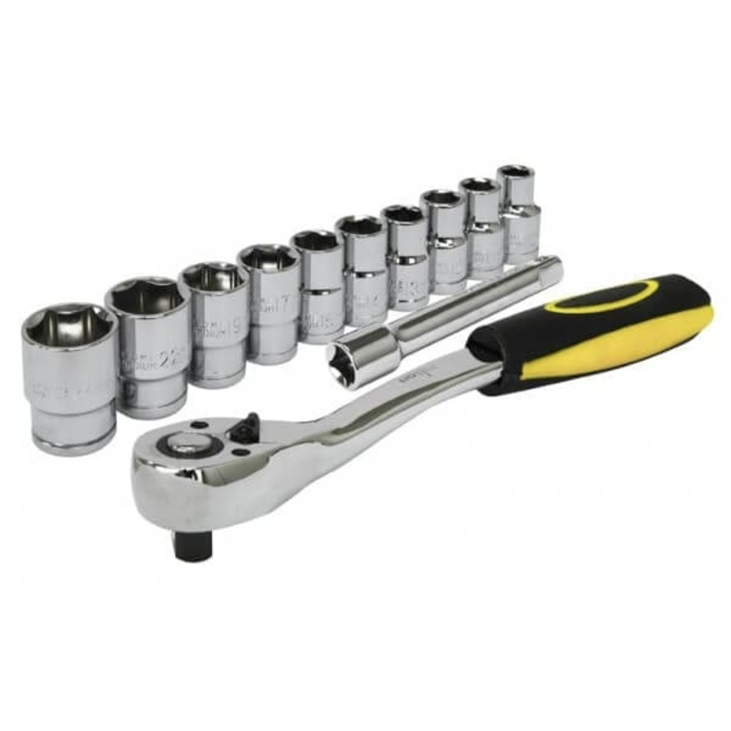 1/2" Ratchet Handle & Sockets 12pcs Set - Sizes: 10-24mm