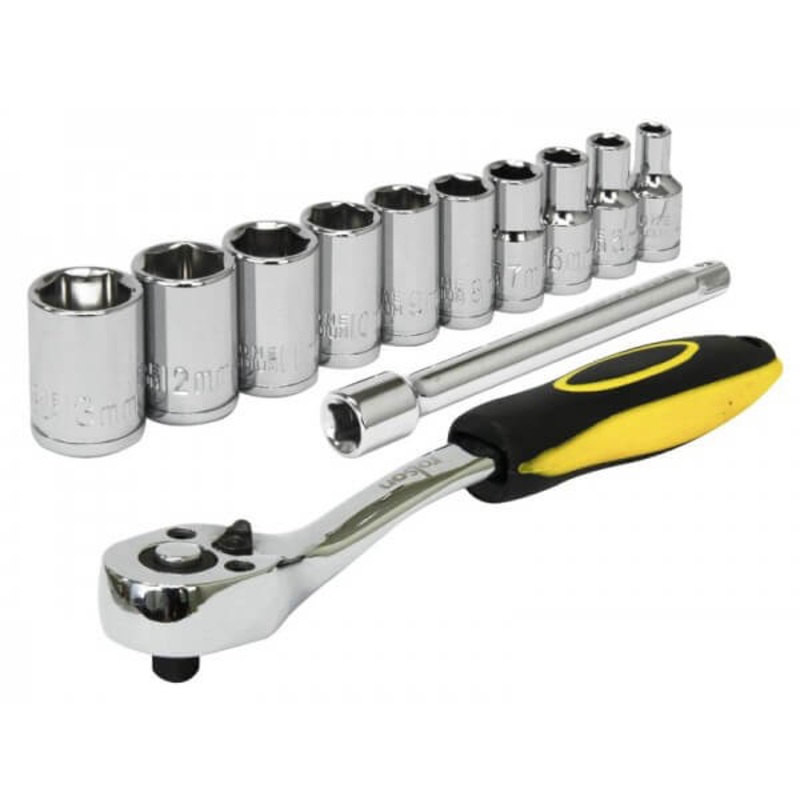 1/4" Ratchet Handle & Sockets 12pcs Set Size 4-10mm