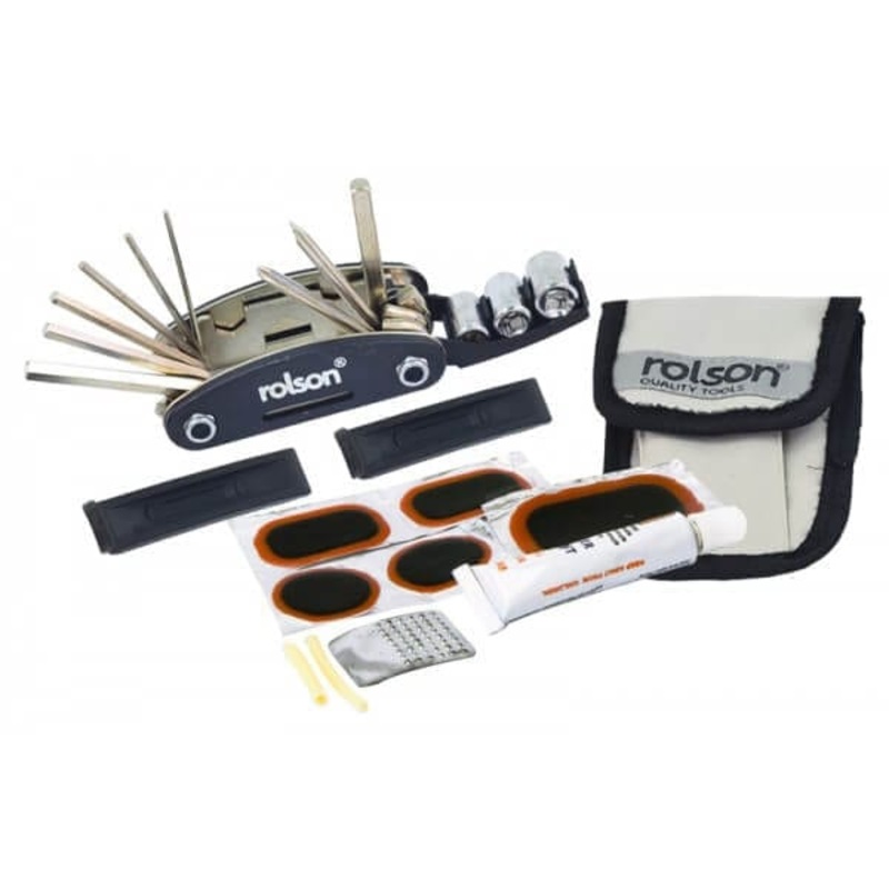 30 in 1 Bike Repair Multi tool 40606. Includes puncture repair kit- tyre levers and storage pouch