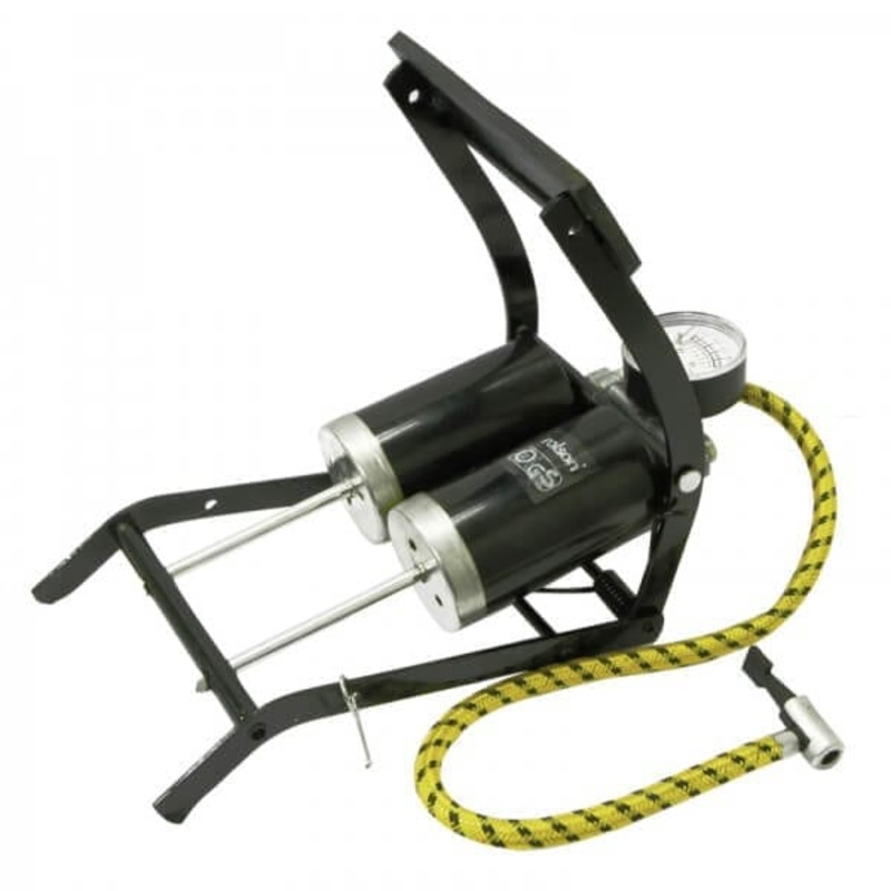 Double Cylinder Foot Pump 42969: inflates to 100PSI (0-7Bar)