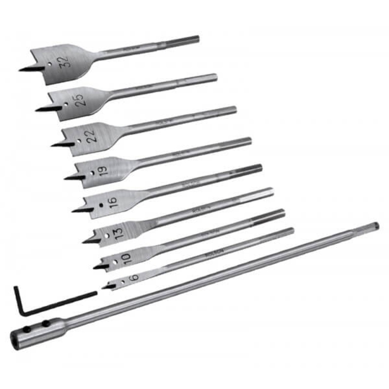 10pc Flat Wood Bit Set 6 - 32mm