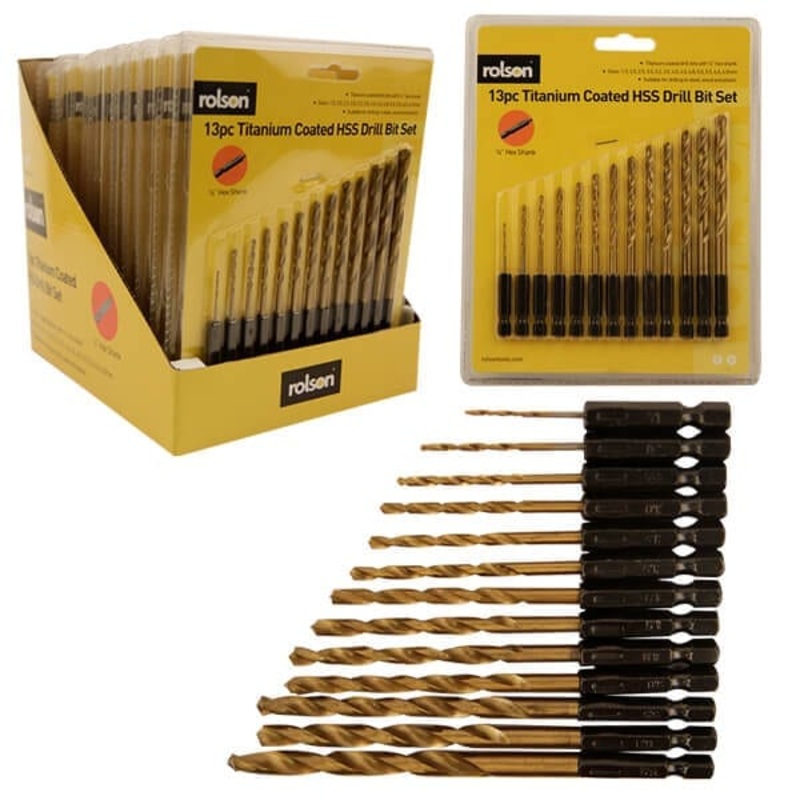 13pc Titanium coated HSS drill bit set