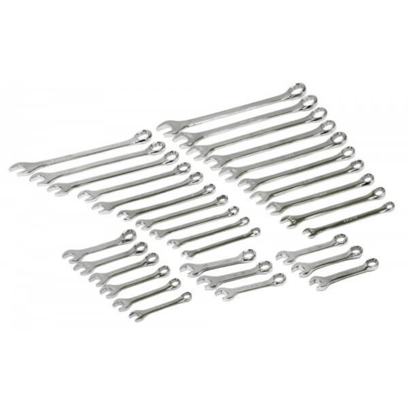 Spanner Set Chrome Vanadium Polished Finish Study and Standard Length 46895: Metric and Imperial (32 piece)