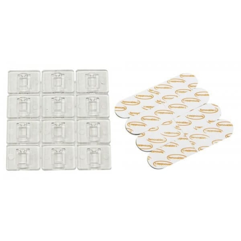 12pc Large Removable Adhesive Wire Clips Transparent 22x28mm