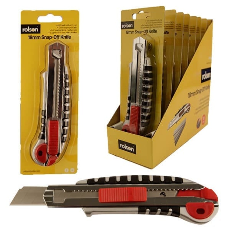 18mm Snap Off Knife + 10pc Spare Blades  Zinc Alloy