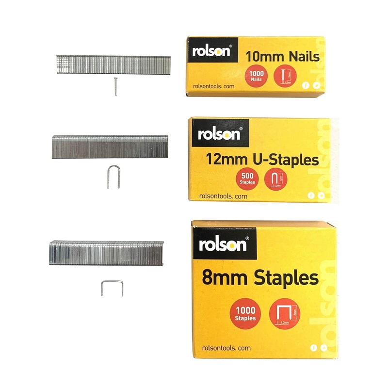 2500pc Staple Assortment 61216 Includes 1000pc 10mm nails, 1000pc 8mm & 500pc 12mm U - staples
